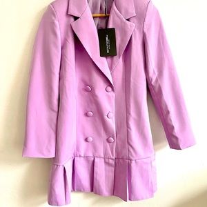 NWT Lavender Purple Blazer Coat Dress Jacket Pleated Skirt Bottom Button Closure